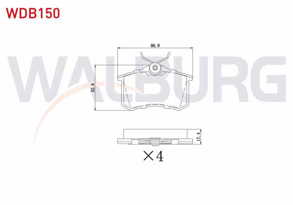 WALBURG WDB150 | Fren Balata Arka 17,4mm Golf IV-V-VI / Jetta V-VI / Polo III-IV-V-VI / Caddy III / Clio III / Megane III-IV / 207 / 208 / 307 / 308 / Partner / C3 II-III / C4 II / A3 II / A4 II-III / A6 II / Leon II-III / Ibiza III-IV / Crossland