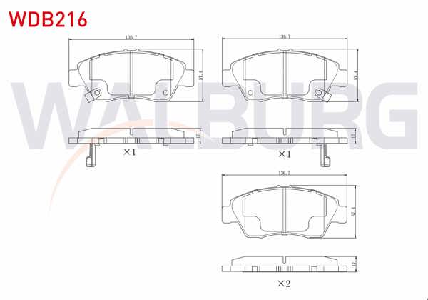 WALBURG WDB216 | Fren Balata Ön Ikazlı Honda Civic VI 1.6İ 1995-2001 / Civic VI 1.5İ 1995-2001 / Civic VI 1.6 I-Vtec 1995-2001