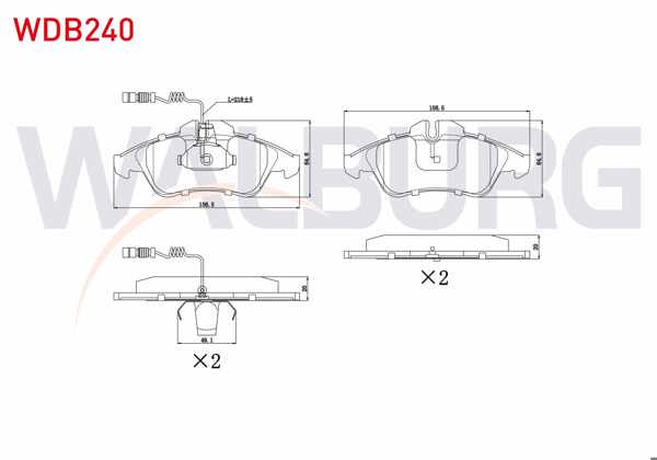 WALBURG WDB240 | Fren Balata Ön Mercedes Sprinter 2T (901,902) 208 D 1995-2006 / Sprinter 2T (901,902) 210 D 1995-2006 / Volkswagen Lt 28-35 II (2Db,2De,2Dk) 2.5 TDI 1996-2006 / Lt 28-35 II (2Db,2De,2Dk) 2.8 TDI 1996-2006