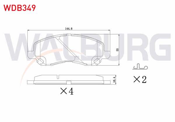 WALBURG WDB349 | Fren Balata Ön Ikazlı Mitsubishi Lancer VII 1.6 2003-2007 / Lancer 2.0 2007-/ Lancer 1.8 2007-/ Asx 1.6 16 Jant 2010-/ Asx 1.8 4X4 16 Jant 2010-/ Jeep Compass 2.0 Crd 2006-/ Compass 2.4İ 2006 -