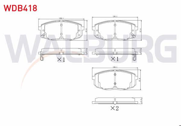 WALBURG WDB418 | Fren Balata Ön Ikazlı Hyundai i30 1.6İ 2007-2011 / i30 1.6 CRDI 2007-2011 / i30 1.6 CRDI 2011-/ Kia Ceed 1.6 CRDI 90 Hp 2006-2012 / Ceed 1.6İ 115 Hp 2006-2012 / Carens II 2.0 CRDI 2002-2006