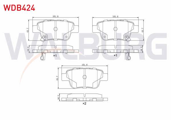WALBURG WDB424 | Fren Balata Arka Ikazlı Toyota Avensis (T25) 1.6 Vvt-I 2003-2008 / Toyota Avensis (T25) 1.8 2003-2008 / Toyota Verso (_Aur2_, _Zgr2_) 2.0 D-4D 2009-/ Toyota Avensis (T25) 2.0 D-4D 2003-2008