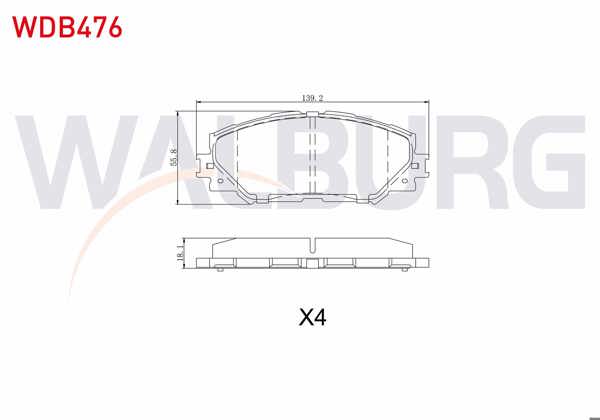 WALBURG WDB476 | Fren Balata Ön Toyota Corolla (E15_) 1.6 Vvt-I 2007-2012 / Auris (Zre15) 1.6 Vvt-I 2007-2012