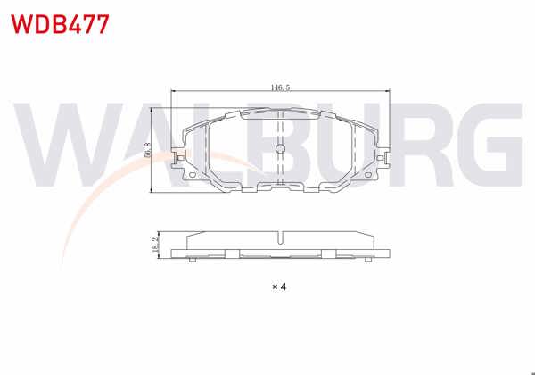 WALBURG WDB477 | Fren Balata Ön Toyota Rav4 III (Aca3_, Ace_, Ala3_, Gsa3_, Zsa3_) 2.0 Vvt-I 2005-2012 / Rav4 III 2.2 D 2005-2012 / Rav4 III 2.2 D-4D 2005-2012
