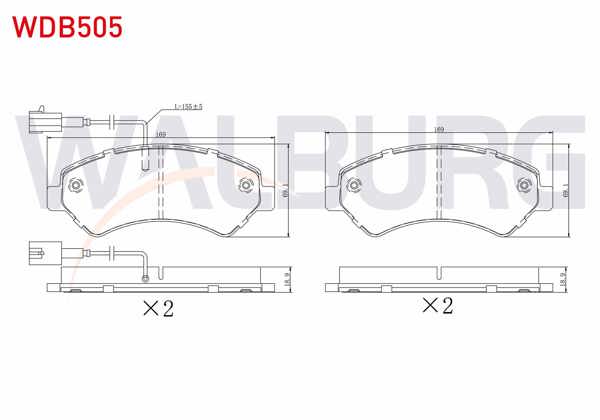 WALBURG WDB505 | Fren Balata Ön Çift Fişli Fiat Ducato III 2006-/ Peugeot Boxer III 2006-/ Citroen Jumper III 2006-/ Karsan Jest 2012-/ Ducato 2024 -