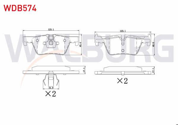 WALBURG WDB574 | Fren Balata Arka BMW 1 Serisi (F20,F21) 116 İ 2010-/ 118 İ 2010-/ 116 D 2010-/ 120 D 2010-/ 3 Serisi (F30) 320 D 2011-/ 318 İ 2011-/ 316 İ 2011-/ 330 Xi 2011 -