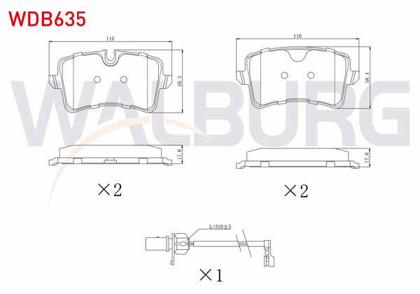 WALBURG WDB635 | Fren Balata Arka Fişli Audi A6 (4G2,C7) 2.0 TFSI 2010-/ 3.0 TDI 2010-/ 2.0 TDI 2010-/ A7 (4Ga) 2.8 FSI 2010-/ 3.0 TDI 2010-/ A8 (4H_) 3.0 TFSI 2009-/ 3.0 TDI 2009-/ Porsche Macan (95B) 2.0 2014 -