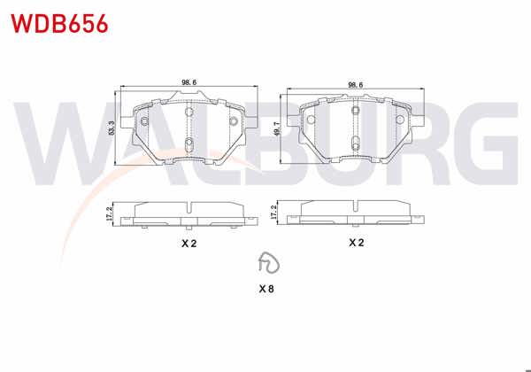 WALBURG WDB656 | Fren Balata Arka Toyota Proace City 19-/ P208 II 19-/ 308 II 13-/ 508 II 18-/ 3008 Suv 16-/ Partner 18-/ Rifter 18-/ Opel Combo 18-/ Grandland X 17-/ Corsa F 19-/ Mokka 20-/ Berlingo 16-/ C4 13-/ Doblo 22-/ C4 X