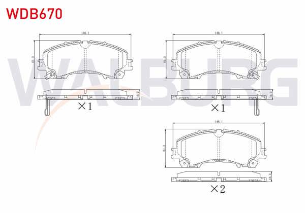 WALBURG WDB670 | Fren Balata Ön Ikazlı Nissan X-Traıl (T32) 1.6 DCI 2013-/ X-Traıl (T32) 1.6 DCI 4X4 2013-/ X-Traıl (T32) 1.6 Dıg-T 2013-/ Infiniti Q50 2.2 D 2013 -