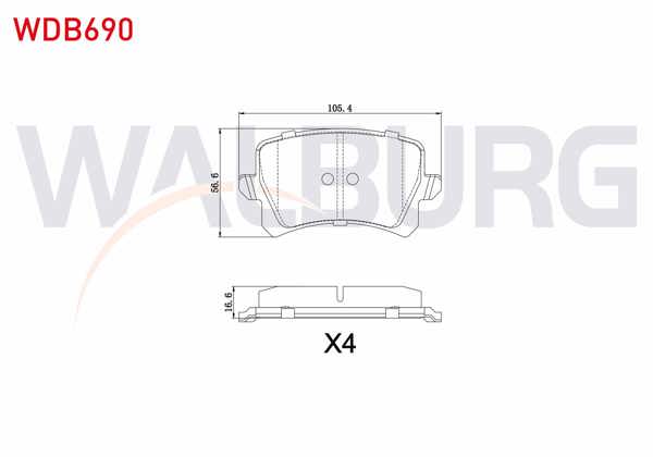 WALBURG WDB690 | Fren Balata Arka Volkswagen Tiguan (5N_) 1.4 TSI 2007-2016 / Tiguan (5N_) 2.0 TDI 2007-2016 / Tiguan (5N_) 2.0 FSI 2007-2016 / Audi Q3 (8U) 1.4 TFSI 2011-/ Q3 (8U) 2.0 TDI 2011-/ Seat Alhambra 1.4 TSI 2010 -
