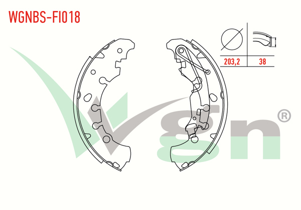 WGN WGNBS-FI018 | Fren Pabuç Balata Arka Fiat Grande Punto (199) 1.2 Mpı Levyelı 203,2X38 mm 2005-2012 / Opel Corsa D 1.0 2006-2014 / Opel Corsa D 1.2 2006-2014