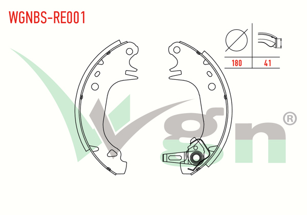 WGN WGNBS-RE001 | Fren Pabuç Balata Arka Renault R9 (L42) 1.4 Percınlı 180X41 mm 1985-2000 / R11 (B / C37) 1.4 1983-1995 / R11 (B / C37) 1.6 1983-1995 / R11 (B / C37) 1.7 1983-1995