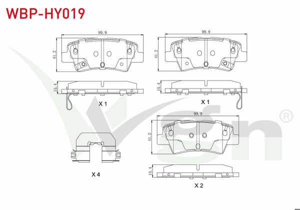 WGN WBP-HY019 | Fren Balata Arka Tel Delikli Hyundai Accent Blue 1.4-1.6 CRDI 2012-/ Elantra 1.6 CRDI-1.6 D-Cvvt 2015-/ i30 1.6 CRDI 2016-/ Kia Rio III 1.4 CRDI 2011-2014 / Ssangyong Tıvolı 1.6, 1.6 Xdı 2015 -