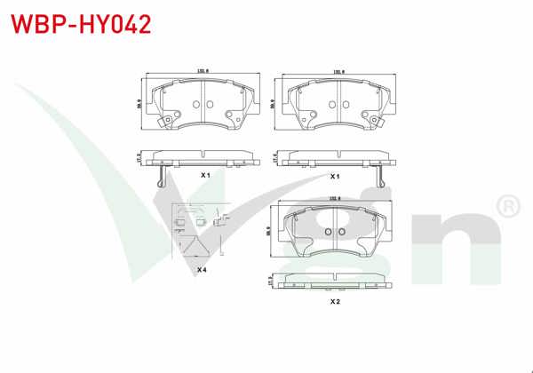 WGN WBP-HY042 | Fren Balata Ön Ikazlı Tel Delikli Ince Kulaklı Hyundai Elantra 1.6 CRDI-1.6 D-Cvvt 2015 -