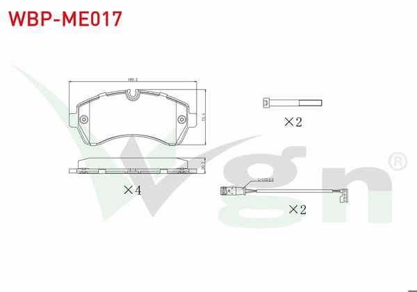 WGN WBP-ME017 | Fren Balata Ön Fişli VW Crafter Çift Teker 2006-2018 / Mercedes Sprinter Çift Teker 2006-2018 / Mercedes Sprinter Tek Teker 2018-/ Mercedes Sprinter Çift Teker 2018 -