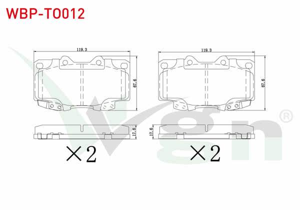 WGN WBP-TO012 | Fren Balata Ön Toyota Hı-Lux Pick Up 2.5 D 2005-2011 / Hı-Lux Pick Up 2.5 D-4D 2005-2011 / Hı-Lux Pick Up 3.0 D-4D 2005-2011