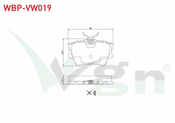 WGN WBP-VW019 | Fren Balata Arka Volkswagen Transporter IV (70Xb,70Xc,7Db,7Dw) 1.9 D 1990-2003 / Transporter IV (70Xb,70Xc,7Db,7Dw) 2.5 D 1990-2003
