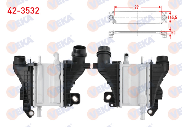 VEKA 42-3532 | Turbo Radyatörü (Intercooler) Renault Megane IV, Clio V 1.5 Bluedcı 2018-/ Dacia Duster 2017-, Sandero II, Logan II, Dokker 2012-1.5 DCI, Bluedcı / Nissan Qashqai II 1.5 DCI 2018 -