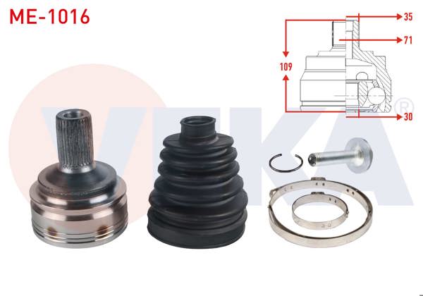 VEKA ME-1016 | Aks Kafası Sol-Sağ On Dıs Mercedes C 300-C 250 CDI (W204) 4-Matic 25X30x71 Uzunluk 109mm 2007-2014 / CLS 250 CDI-350 CDI (C218) 2012-/ E250 CDI-E350 Cdu (W212) 2009-/ Glk 220 CDI-250 CDI 2008 -
