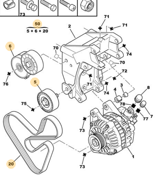 MOPAR (PSA) 1613844680 | Alternatör Kayış Kiti Dw10td (2.0 HDI) İcınde (1613837480-575129) (1613839980-5751.55) 5750.Vs Partner M59 406 Berlingo M59