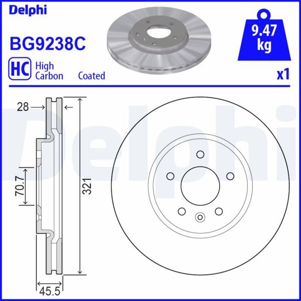 DELPHI BG9238C | Fren Diski Insignia B 17= / On Havalı 17 Jant 321-5 (Adet) | 2 Adet