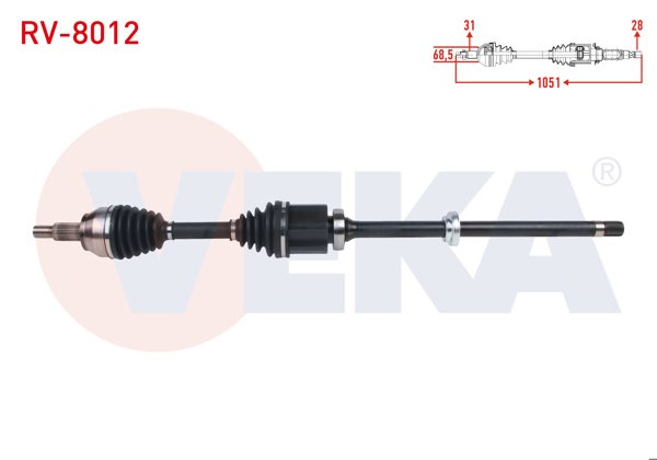 VEKA RV-8012 | Komple Aks Sağ On Uzunluk 1051mm Land Rover Evoque (L538) 2.0 Td4-2.2 Td4 A-T 4X4 2012-/ Discovery Sport (L550) 2.0 Td4 A-T 4X4 2014 -