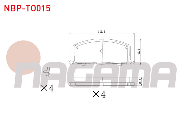 NAGAMA NBP-TO015 | Fren Balata Ön Ikazlı Tel Delikli Toyota Corolla (_E9_) 1.3İ 1987-1993 / Corolla (_E9_) 1.8 D 1987-1993 / Corolla (_E9_) 1.6İ 1987-1993 / Carina (_T17_) 1.6İ 1987-1992