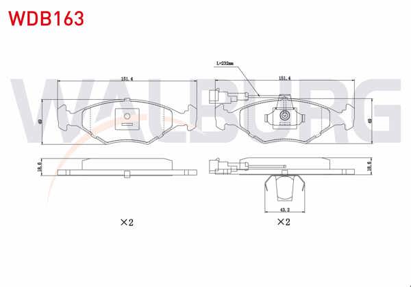 WALBURG WDB163 | Fren Balata Ön Fişli Fiat Palio 1.2İ 16V 1996-2005 / Palio 1.4İ 1996-2005 / Palio 1.6İ 16V 1996-2005 / Albea 1.2 1996-2003 / Albea 1.6 1996-2003 / Siena 1.4İ 1997-2002 / Siena 1.6İ 16V 1997-2002