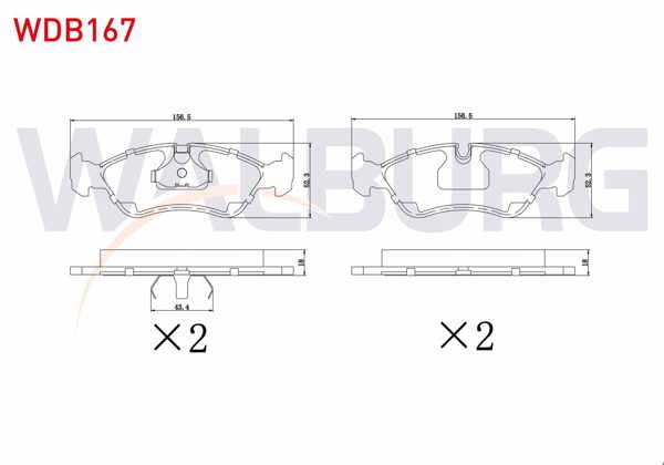 WALBURG WDB167 | Fren Balata Ön Opel Vectra B 1.6İ 1995-2003 / Vectra B 1.8İ 16V 1995-2003 / Vectra B 2.0 Dtı 1995-2003 / Vectra B 1.7 TD 1995-2003 / Daewoo Espero (Klej) 1.8İ 1995-1999