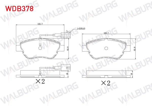 WALBURG WDB378 | Fren Balata Ön Çift Fişli Fiat Linea 1.4 2010-/ Linea 1.6 Mjt 2010-/ Punto Evo 1.3 Mjt 2009-2012 / Alfa Romeo Mıto 1.6 JTD 2008-/ Mıto 1.4 T 2008-/ Citroen Nemo 1.3 HDI 2007-/ Bipper 1.3 HDI 2008 -