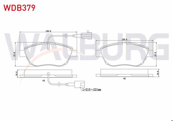 WALBURG WDB379 | Fren Balata Ön Çift Fişli Fiat Doblo 1.3 Mjt 90 Hp 2010-/ G.Punto 1.3 Mjt 2005-2012 / Linea 1.4 T-Jet 120 Hp 2007-/ Linea 1.6 Mjt 120 Hp 2007-/ Bravo II 1.4 T-Jet 2006-/ Opel Combo D 1.6 CDTI 2012 -