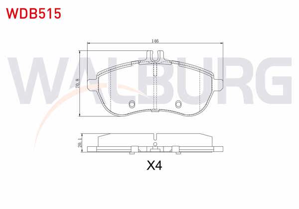 WALBURG WDB515 | Fren Balata Ön Mercedes C Serisi (W204) C 180 2007-2014 / C 200 CDI 2007-2014 / C 200 2007-2014 / C 220 CDI 2007-2014 / C Serisi (S204) C 200 CDI 2007-/ C 200 2007-/ C 220 CDI 2007-/ C 250 CDI 2007 -