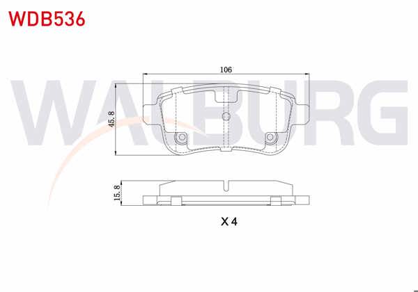 WALBURG WDB536 | Fren Balata Arka 15-16 Jant Renault Clio V 1.5 DCI 20-/ Fluence 1.5 DCI-1.6 09-/ Megane III 1.5 DCI-1.9 DCI-2.0 DCI 08-15 / G. Scenic 1.5 DCI 2009 -