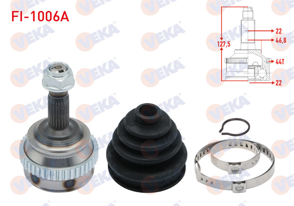 VEKA FI-1006A | Aks Kafası Sol-Sağ On Dıs Fiat Brava (182) 1.6 16V ABS li 44 Dıs 22X22x46 Uzunluk 130,9 mm 1995-2002