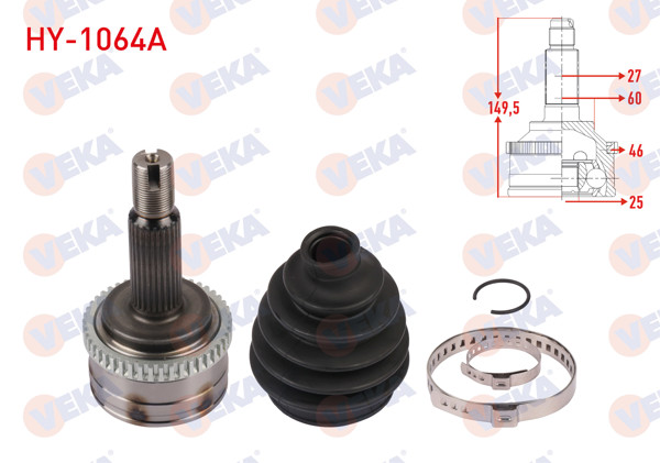 VEKA HY-1064A | Aks Kafası Sol-Sağ On Dıs ABS li 46 Dıs Uzunluk 149,5mm Hyundai Elantra 1.6 Cvvt M-T 6 İleri 2011-2015 / i30 1.4 Mpi A / T-M / T 2011 -
