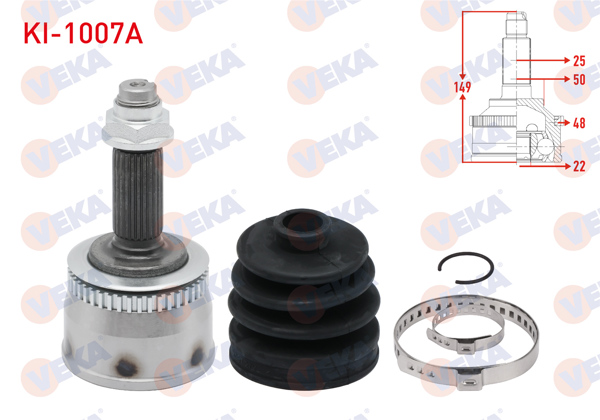 VEKA KI-1007A | Aks Kafası Sol-Sağ On Dıs ABS li 48 Dıs 25X22x50 Uzunluk 149mm Kia Cerato (Ld) 1.6İ A-T 2004-2012