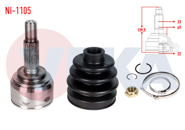 VEKA NI-1105 | Aks Kafası Sol-Sağ On Dıs Nissan Micra (K12) 1.5 DCI 23X22x49,3 Uzunluk 142,3mm 2003-2010