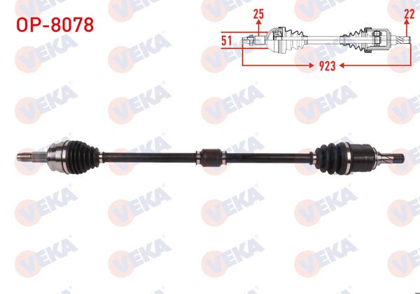 VEKA OP-8078 | Komple Aks Sağ On Uzunluk 923mm Opel Corsa E 1.3 CDTI 2014 -