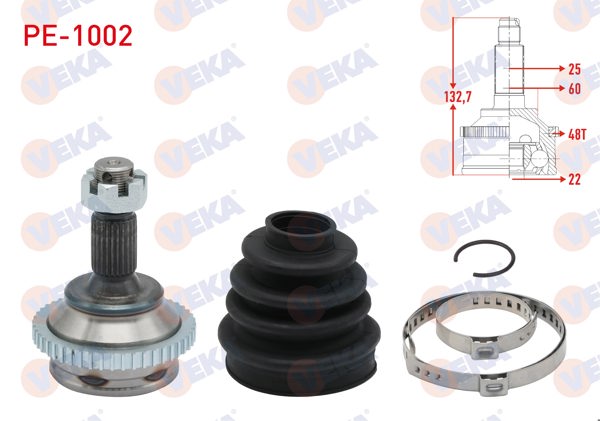 VEKA PE-1002 | Aks Kafası Sol-Sağ On Dıs Peugeot 206 (2A / C) 1.4İ 16V Tu5j4 ABS li 48 Dıs 25X22x60 Uzunluk 132,7 mm 1998-2006