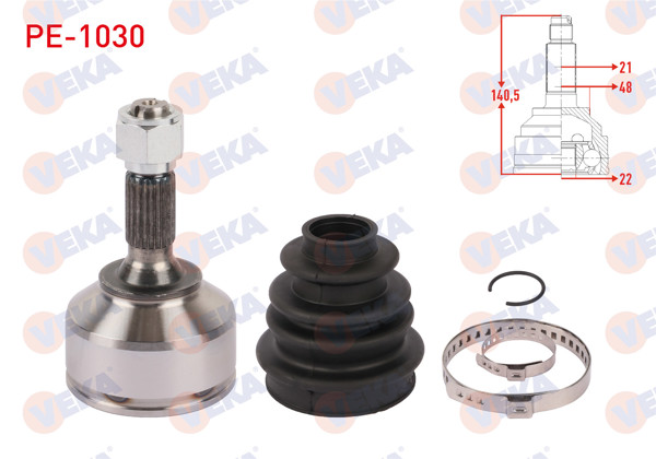 VEKA PE-1030 | Aks Kafası Sağ On Dıs Uzunluk 140,5mm Peugeot 208 1.2 2012 -