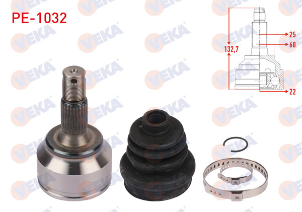 VEKA PE-1032 | Aks Kafası Sol Ön Dıs Uzunluk 132,7mm Peugeot 206 (2A / C) 1.6İ 16V M-T 1998-2006