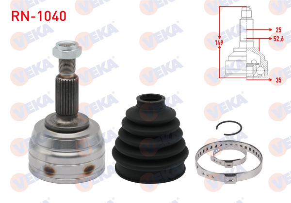 VEKA RN-1040 | Aks Kafası Sol-Sağ On Dıs 25X35x52,6 Uzunluk 149mm Dacia Duster 1.5 DCI M-T 2010-/ Renault Megane IV 1.5 DCI M-T 2016 -