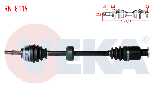 VEKA RN-8119 | Komple Aks Sağ On Renault Clio II (Bb0 / 1 / 2,Cb0 / 1 / 2) 1.5 DCI ABS li 44 Dıs Yaylı Tip Uzunluk 723,5mm 1998-2005