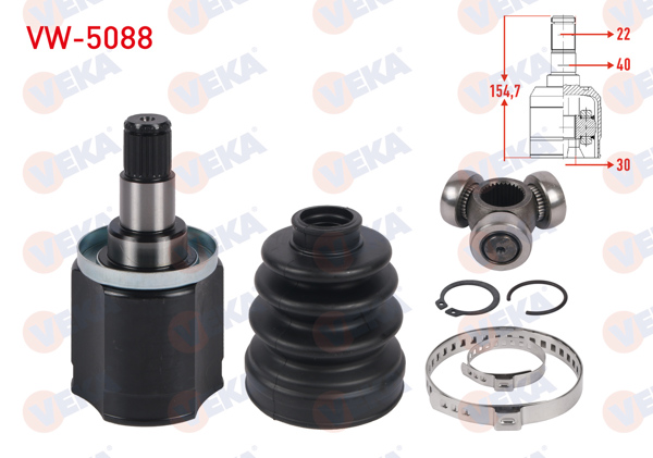 VEKA VW-5088 | Aks Kafası Sol-Sağ On Ic 22X30x40 Uzunluk 154,7mm Volkswagen Caddy II 1.6-1.9 D 1996-2000 / Skoda Felicia I 1.3-1.6-1.9 D 1994-2002
