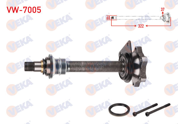 VEKA VW-7005 | Aks İlave Mili Ve Frezesı Ön Sağ Uzunluk 322mm Dıs Freze 37 Volkswagen Sharan 1.9 TDI 2000-2010 / Seat Alhambra 1.9 TDI 2000-2010 / Ford Galaxy 1.9 TDI 2000-2006