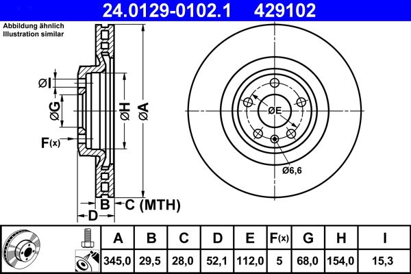 ATE 24.0129-0102.1 | Fren Diski Ön A4 07 > 15 A5 07 > Q5 08 > Havalı 345mm | 2 Adet
