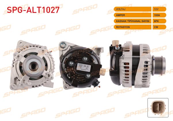 SPAGO SPG-ALT1027 | Alternatör 12V 100A 6Pk (Alt2956) Corolla 06-14-Auris 07-12-Yaris 05-12 (1.4 D-4D Araclar İçin)