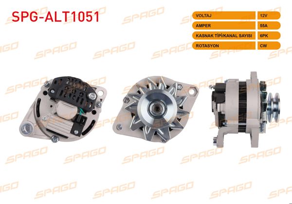 SPAGO SPG-ALT1051 | Alternatör 12V 55A 1Pk V-Kanallı (Alt480) Fıat 131
