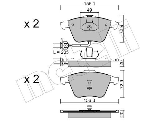 METELLİ 22-0549-0 | Ön Fren Balatası-Kablolu-(Audi A6 02-05)
