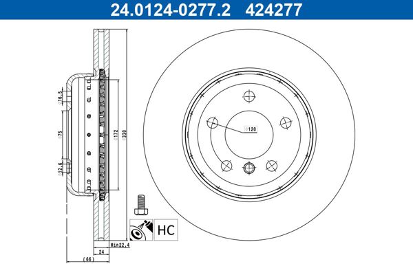 ATE 240124-02772 *2 | Fren Diski Ön BMW F10 F11 10 > Havalı 330mm | 2 Adet